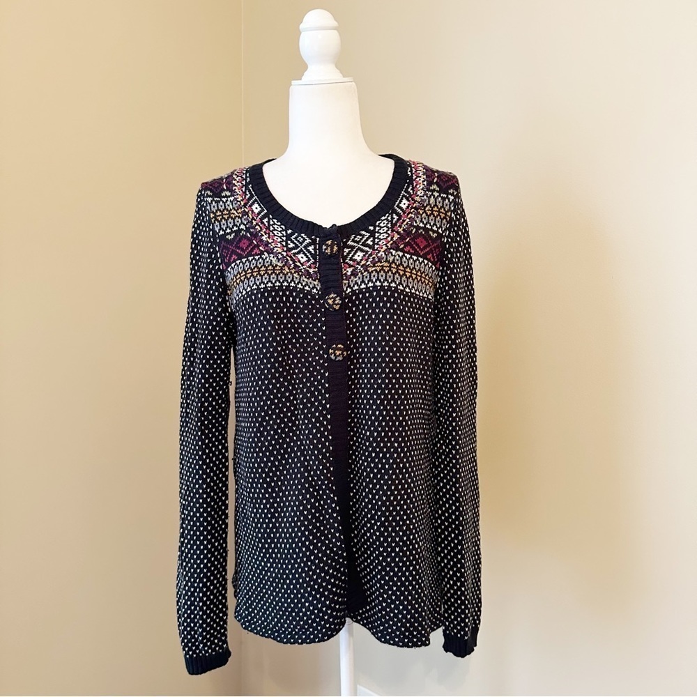 Bob Timberlake 3 Button Long Sleeve Black White Cardigan - Large